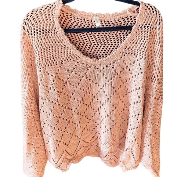 Wishlist champagne pink M/L open weave crochet sweater. Dolman sleeves,‎ cropped - Picture 1 of 8